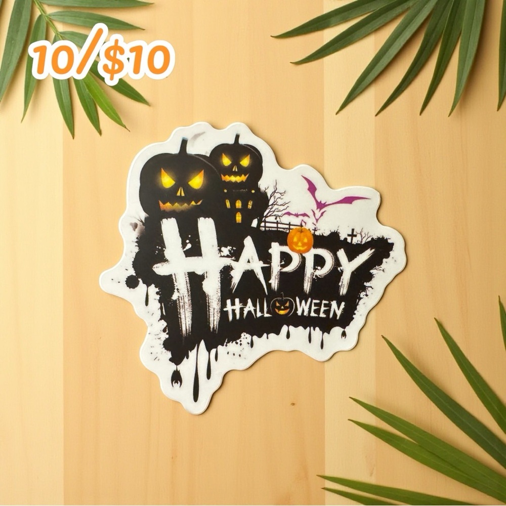 Vintage Halloween Sticker – Happy Halloween Pumpkins & Haunted House – Matte